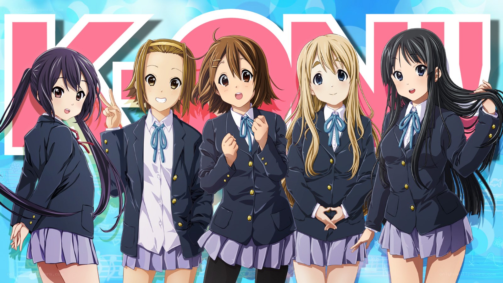 Five schoolgirls in uniforms