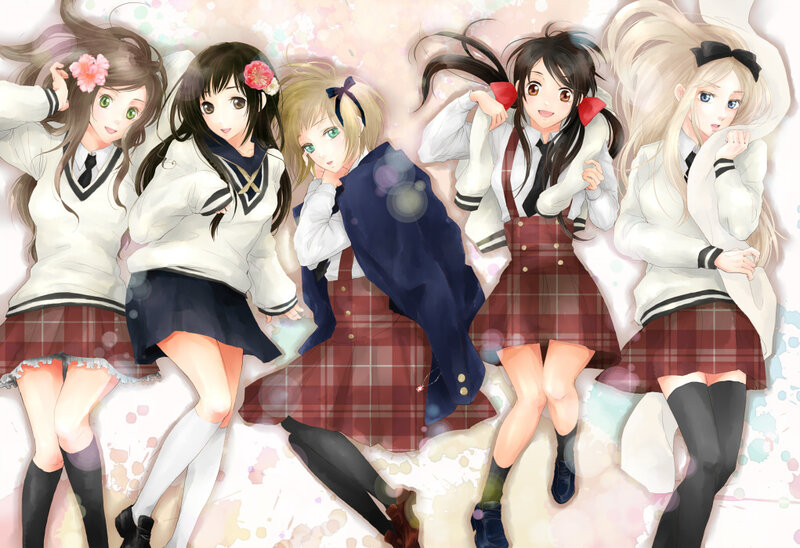 Five Schoolgirls Lying Down