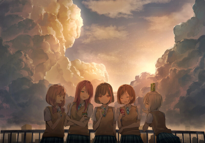 Five Schoolgirls on Rooftop