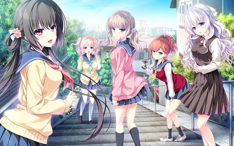Five Schoolgirls on Stairs