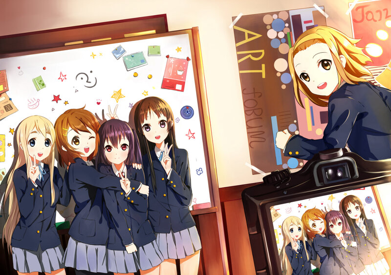 Five Schoolgirls Posing — Blue, Cheerful