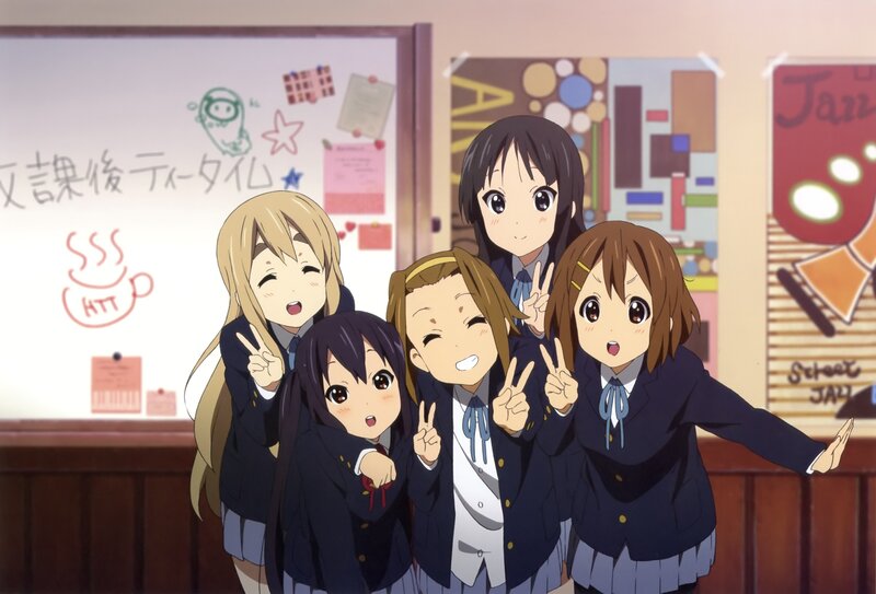 Five Schoolgirls Posing — Blue, Happy