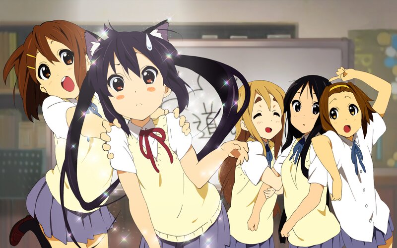 Five Schoolgirls Posing — Yellow