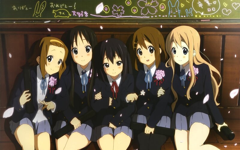 Five Schoolgirls Sitting — Blue, Calm, Spring