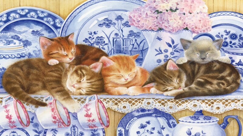 Five Sleeping Kittens — Blue