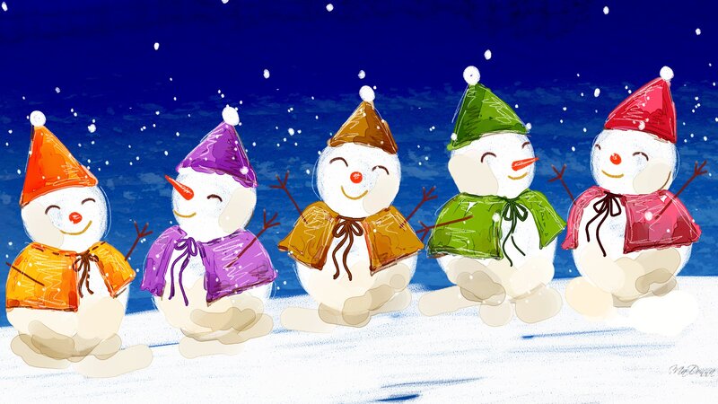 Five Snowmen in Winter — Blue
