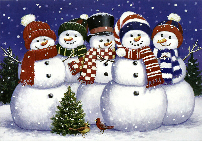 Five Snowmen in Winter — White, Festive