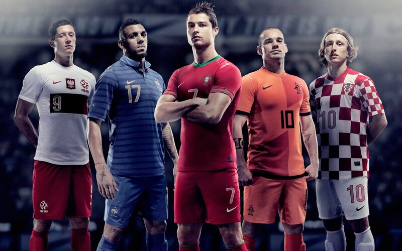 Five Soccer Players — Red, Dramatic, Photograph