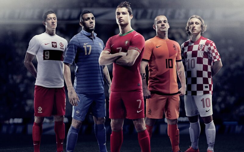 Five Soccer Players — Red, Serious