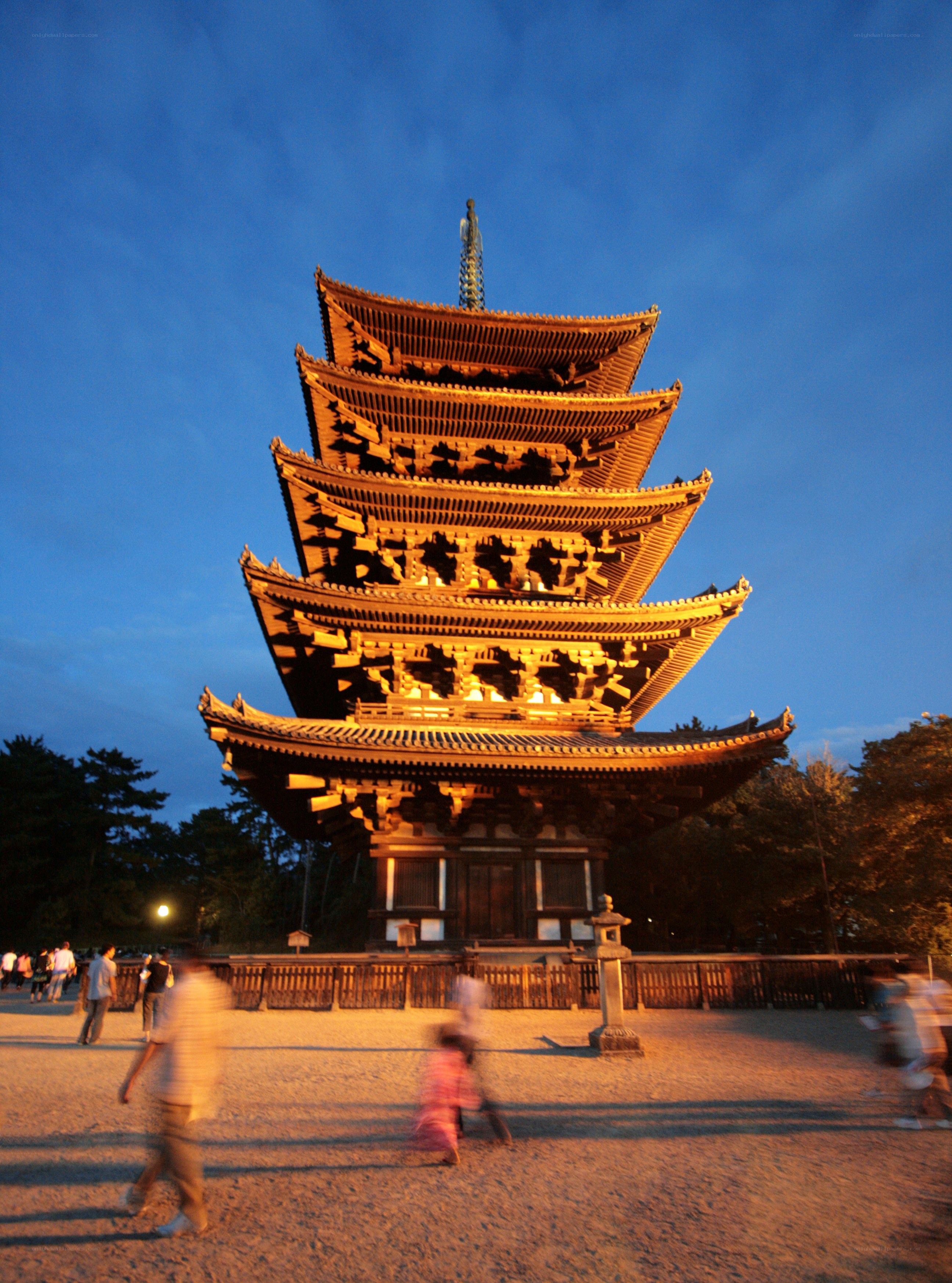 Five-storied pagoda at dusk