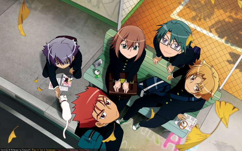 Five Students on Bench — Green