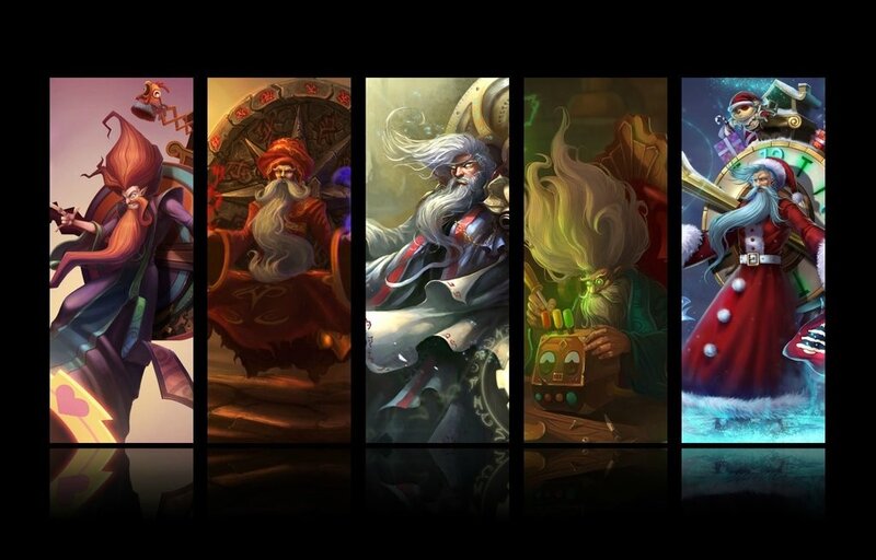 Five wizard characters in various costumes