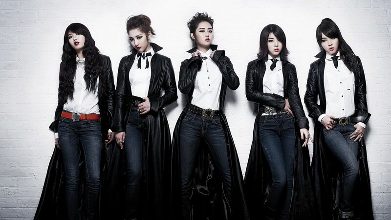five women in black leather coats