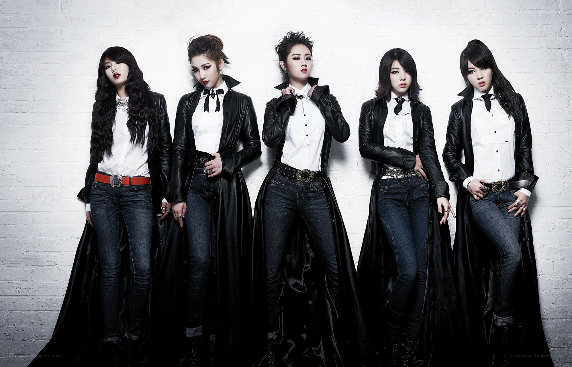 five women in black leather coats
