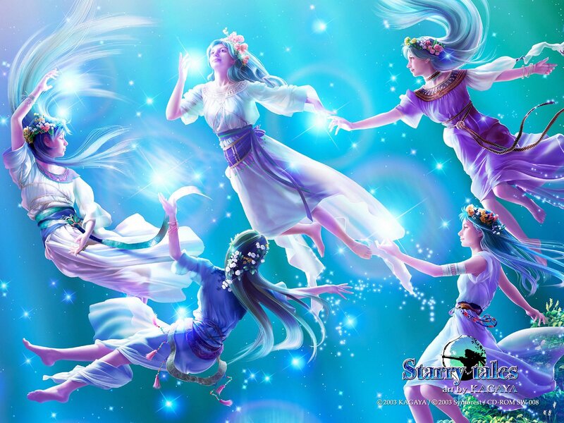 Five Women in Flowing Dresses — Blue, Ethereal