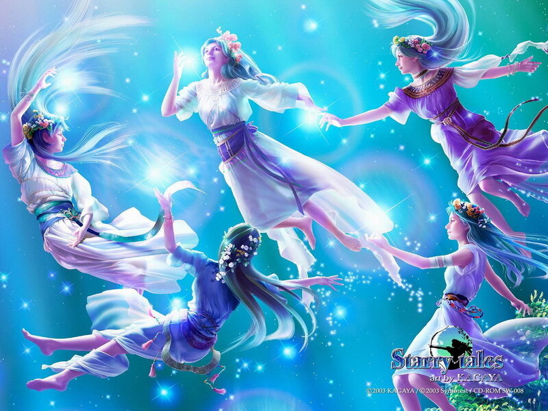 Five Women in Flowing Dresses — Blue, Serene