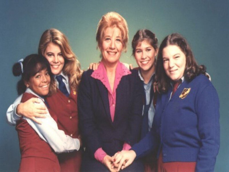 Five Women in School Uniforms — Blue