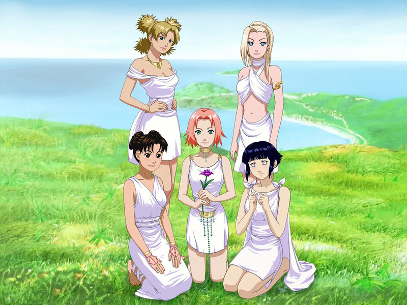 Five Women in White Dresses — Green