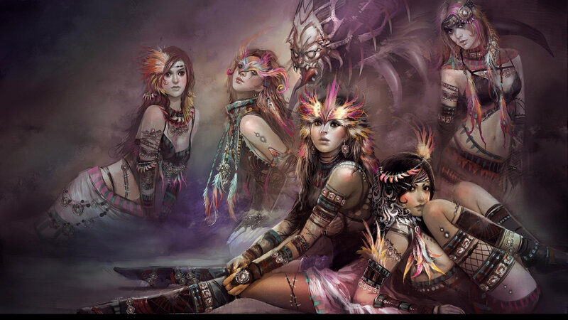 Five Women with Tribal Attire — Purple