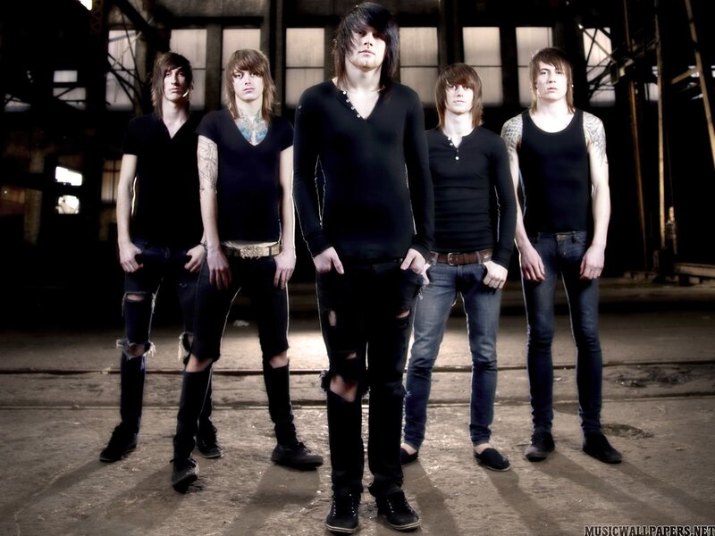 Five Young Men in Black — Serious, Photograph, Tattoos, Ripped Jeans