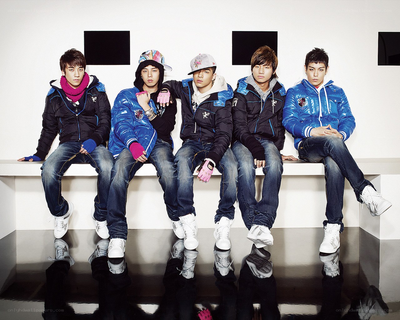 five young men in winter jackets