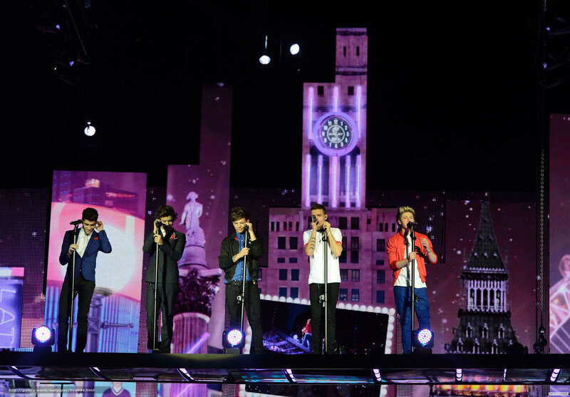 Five Young Men on Stage — Purple