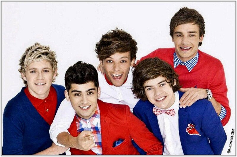 Five Young Men Posing — Red, Happy