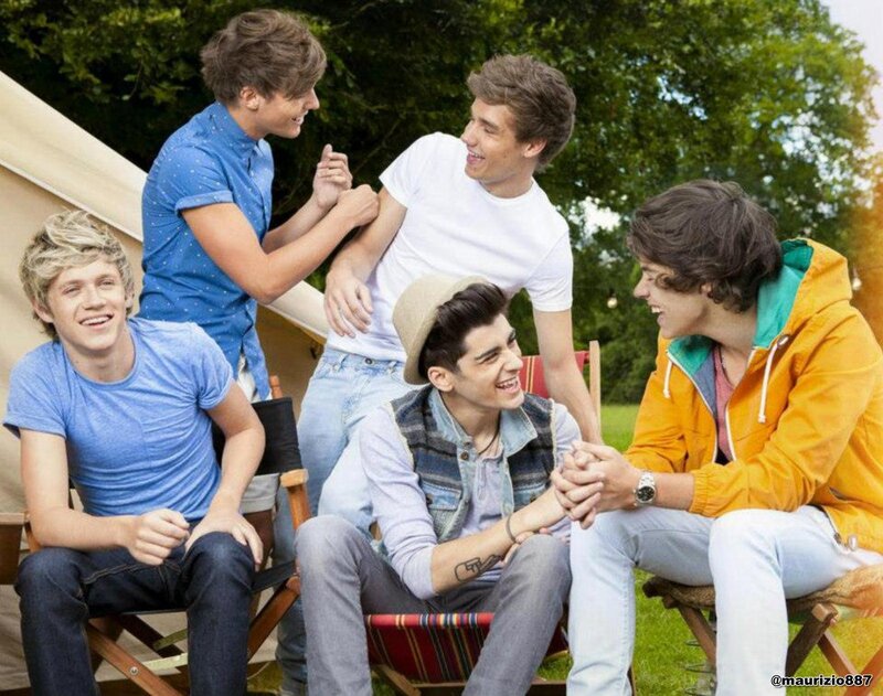 Five Young Men Sitting — Green, Happy