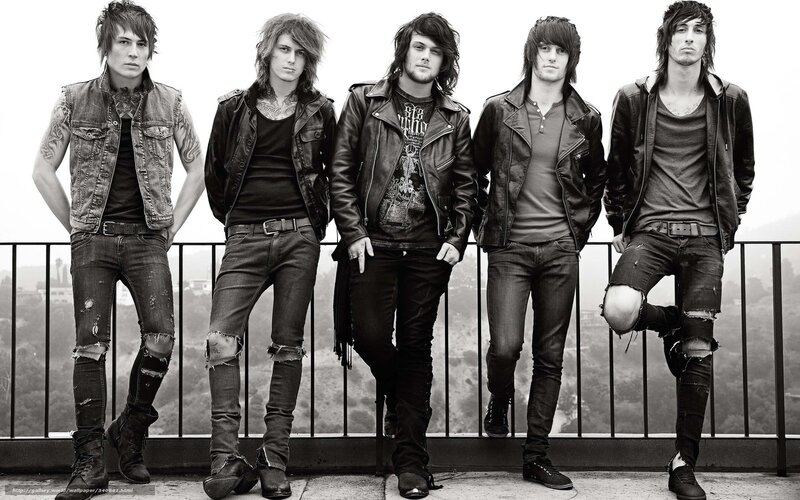 Five Young Men Standing — Black, Serious, Photograph, Jeans