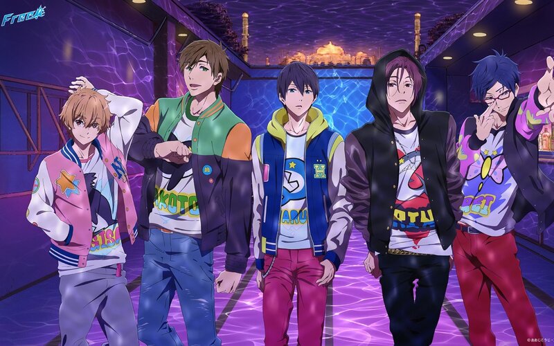 Five Young Men Standing — Purple, Dramatic