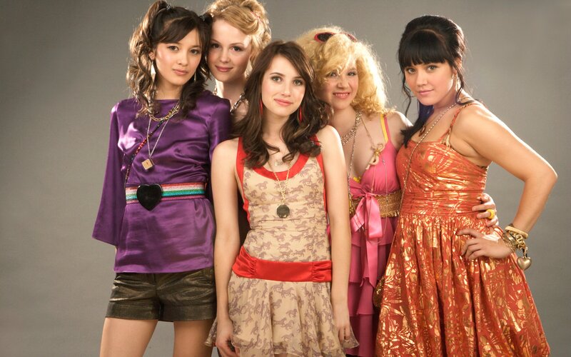 Five Young Women Posing — Purple
