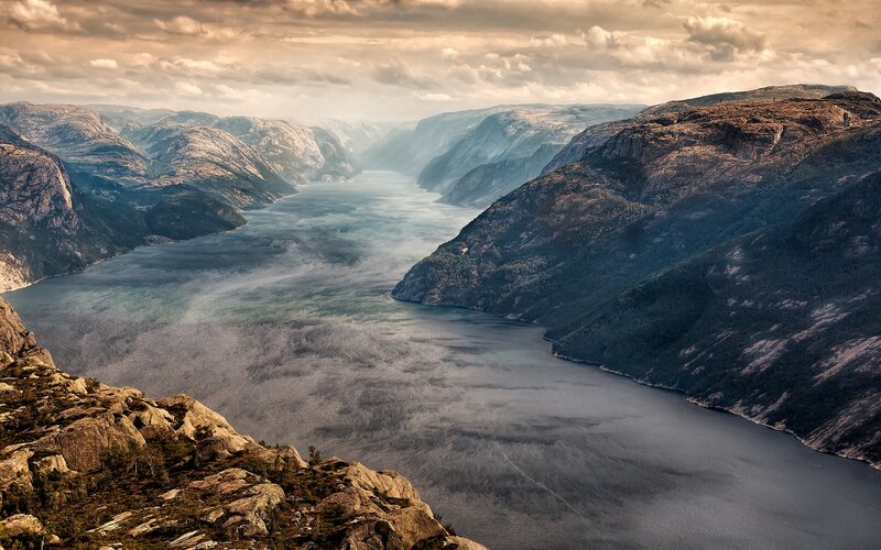 Fjord Between Mountains — Gray