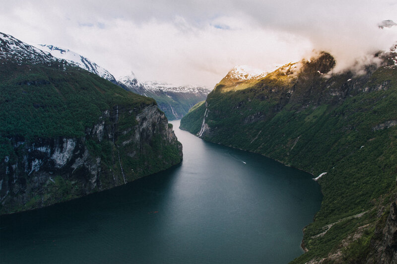 Fjord Between Mountains — Green, Dramatic