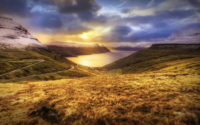 Fjord Landscape at Sunset — Yellow