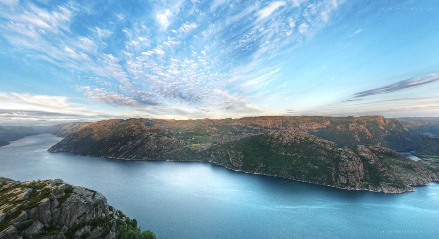 fjord landscape with blue sky
