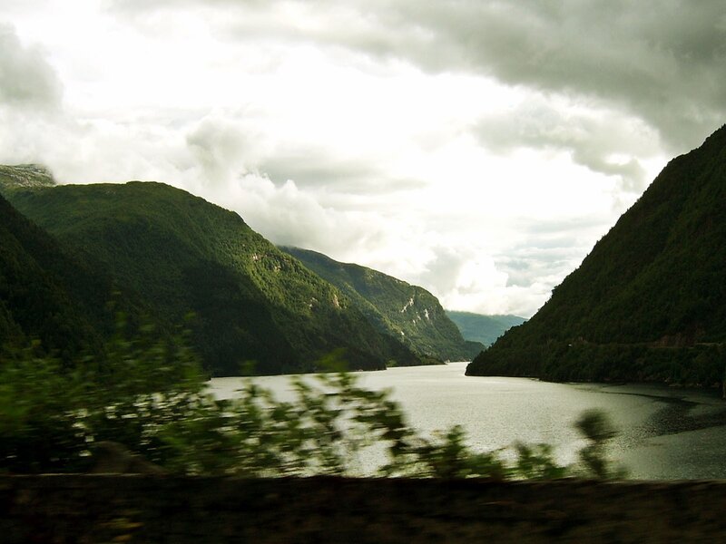 fjord landscape with green hills