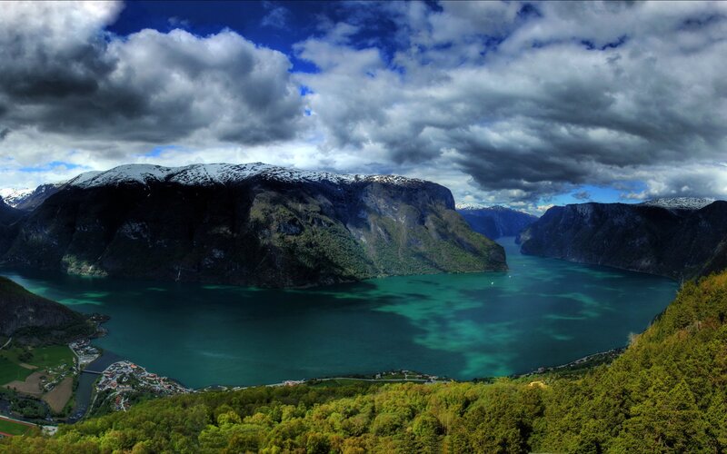 Fjord Landscape with Mountains — Blue, Dramatic