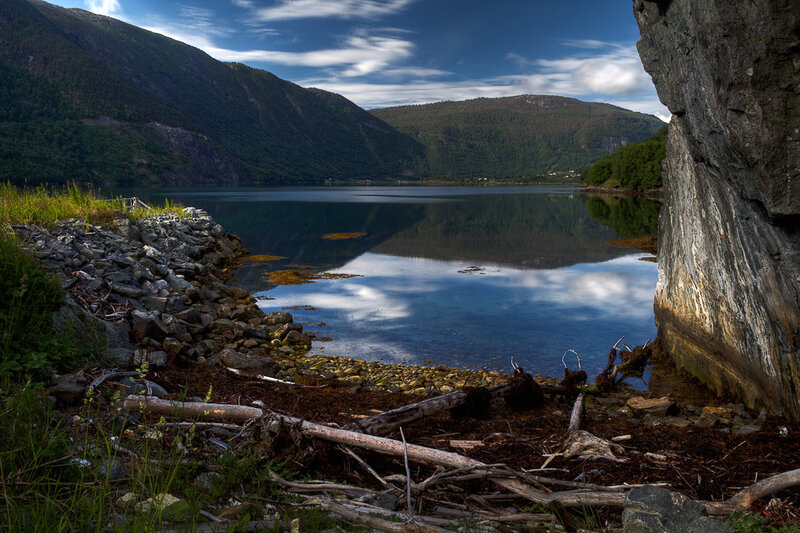 Fjord Landscape with Mountains — Blue