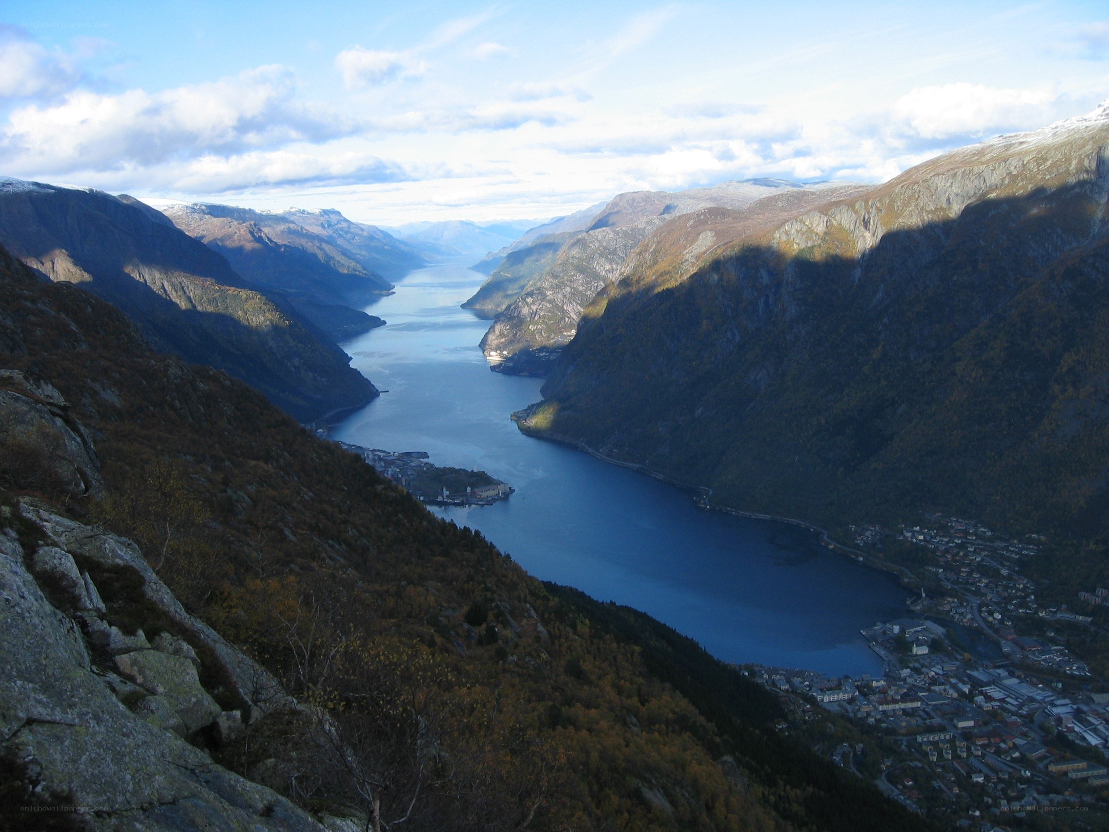 fjord landscape with towns