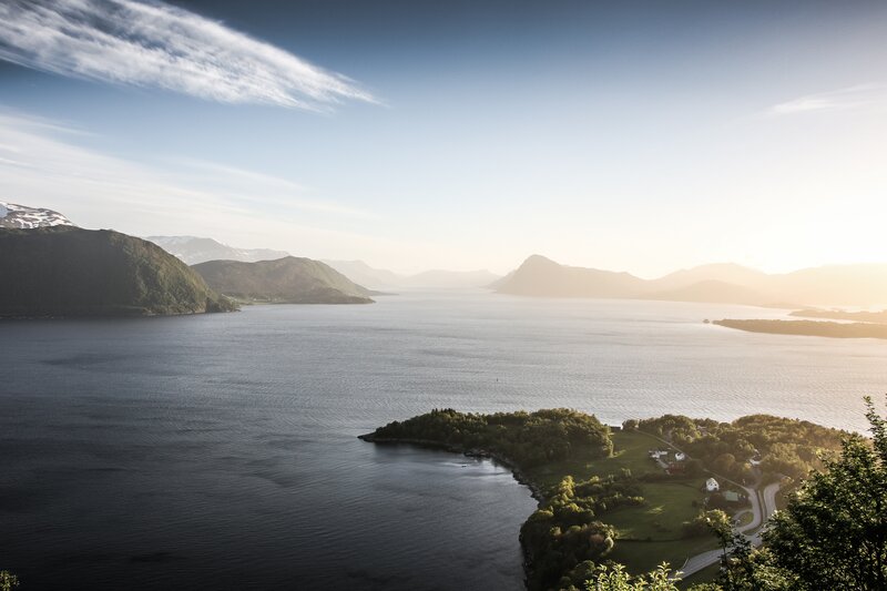 Fjord Landscape with Village — Blue