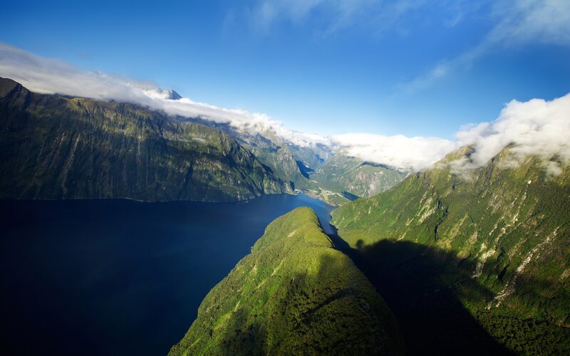 Fjord Surrounded by Mountains — Blue, Serene