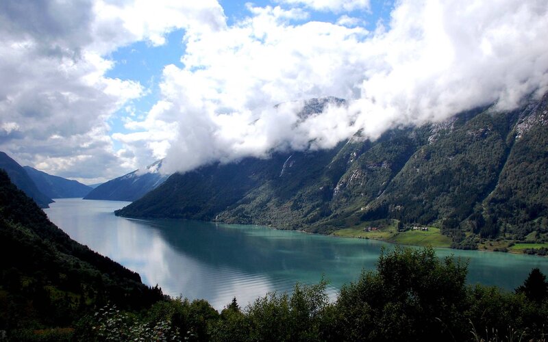 Fjord Surrounded by Mountains — Blue