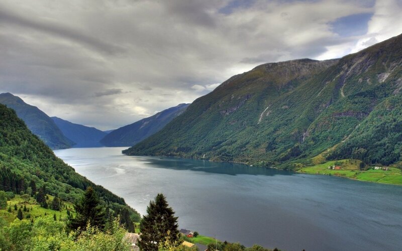 Fjord Surrounded by Mountains — Green, Dramatic, Afternoon