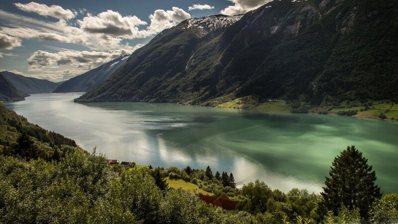 Fjord Surrounded by Mountains — Green