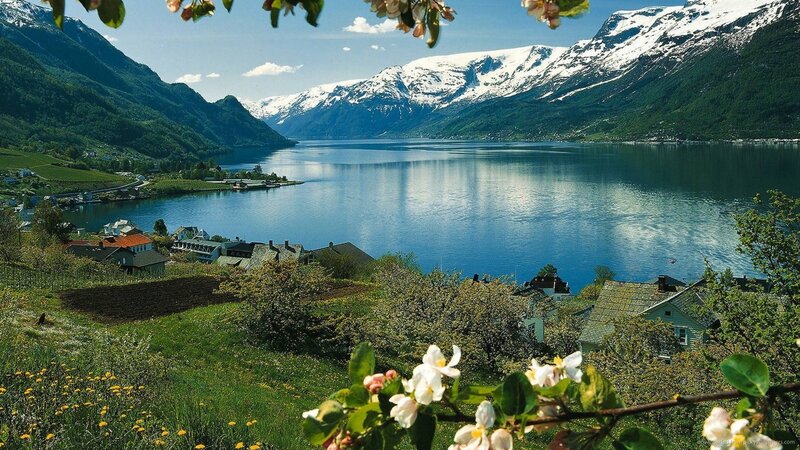 Fjord Village Landscape — Blue