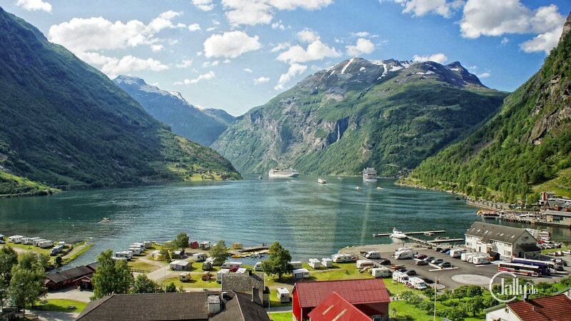 fjord village with cruise ships
