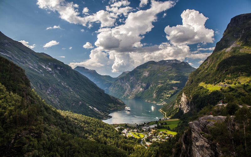 Fjord with Cruise Ships — Green, Serene