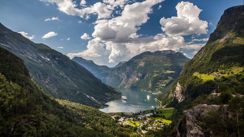 Fjord with Cruise Ships — Green