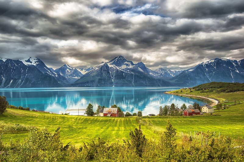 Fjord with Mountains — Blue, Dramatic, Afternoon, Photograph