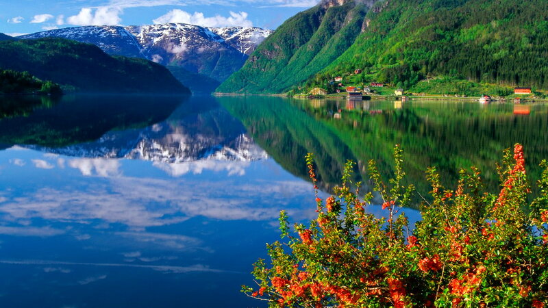 Fjord with Mountains — Blue, Serene, Summer, Photograph